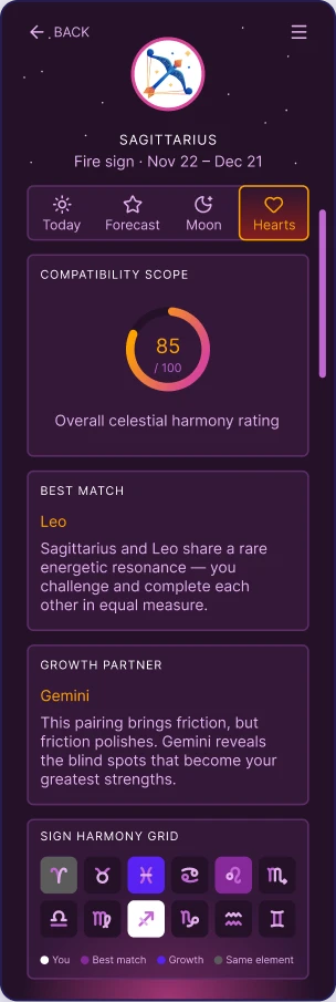 ZodiacInsights compatibility screen